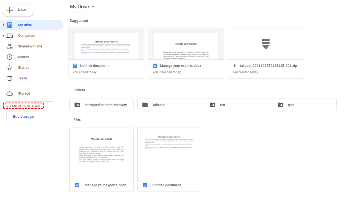 Check Google Drive Storage on the Web