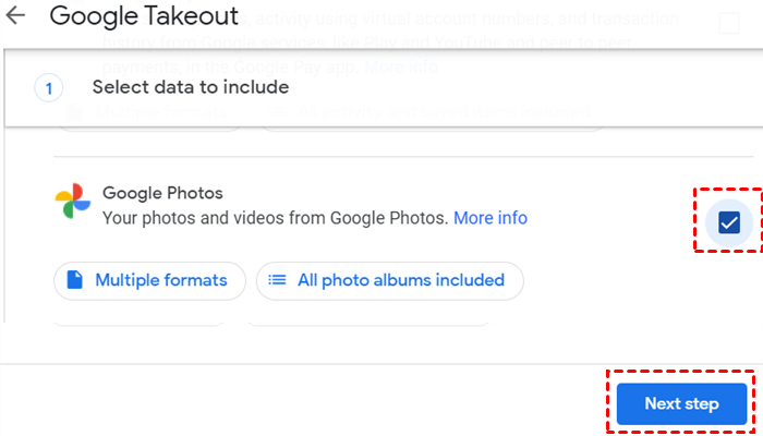 Select Google Photos in Google Takeout