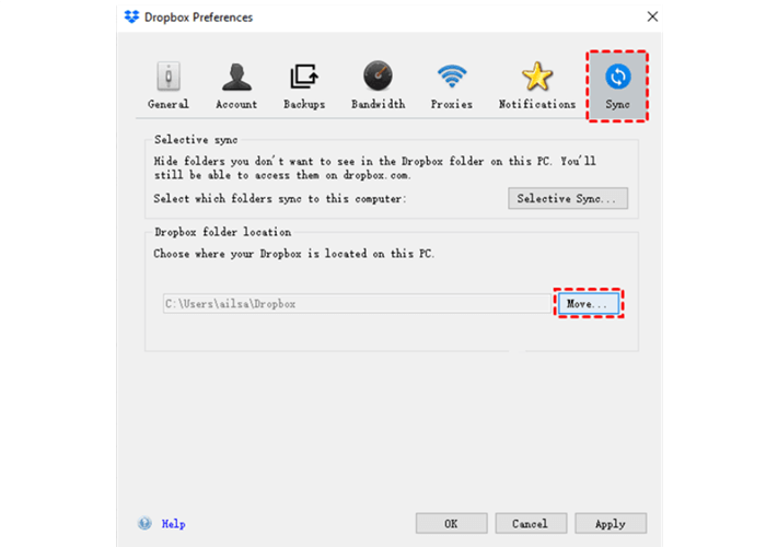 Choose External Hard Drive as New Location