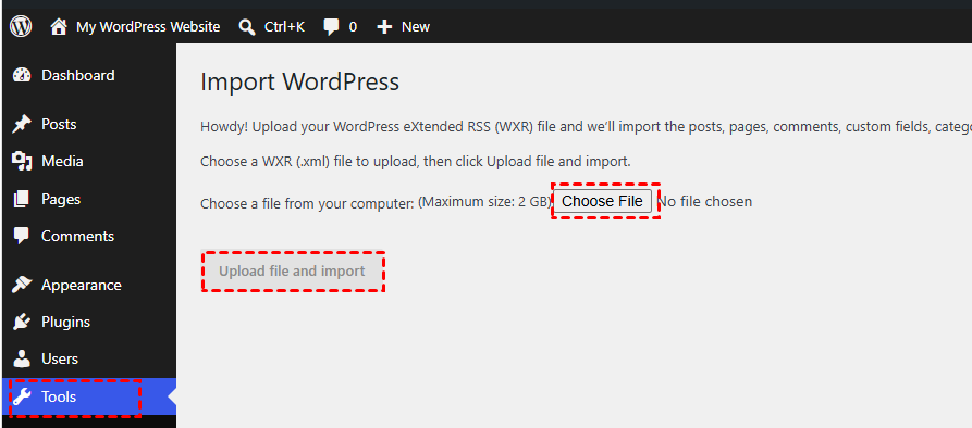 choose-file-to-import-wordpress