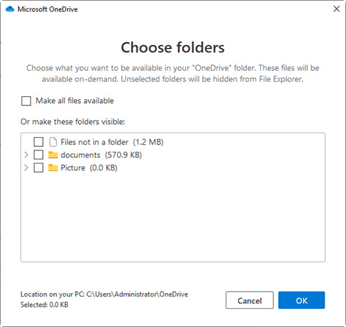 Choose OneDrive Folders to Sync OneDrive to PC