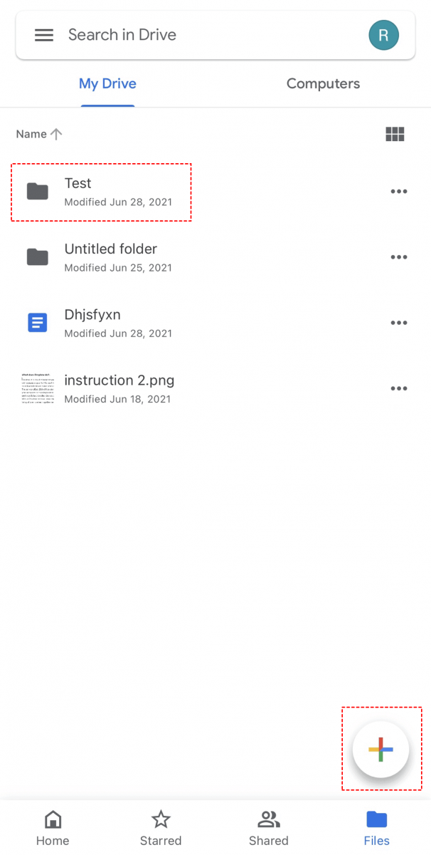 Choose Folder and Tap Plus Symbol