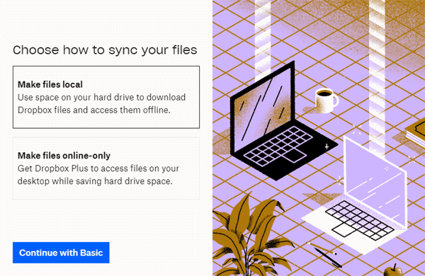 Choose a Sync Mode in Dropbox App