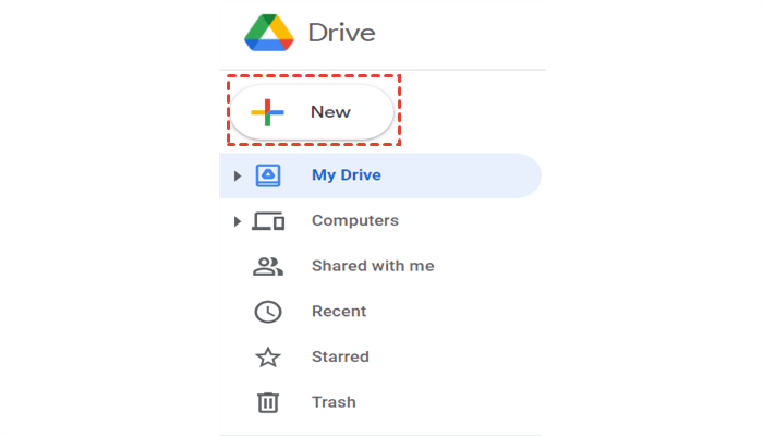 Click New on Google Drive