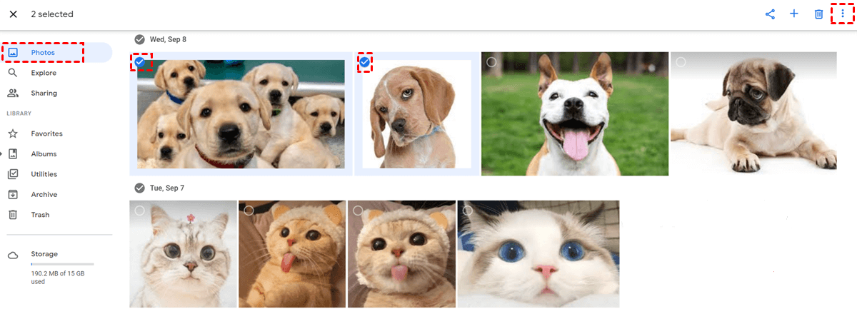 Click Three-Dots to Download Photos on Google Photos