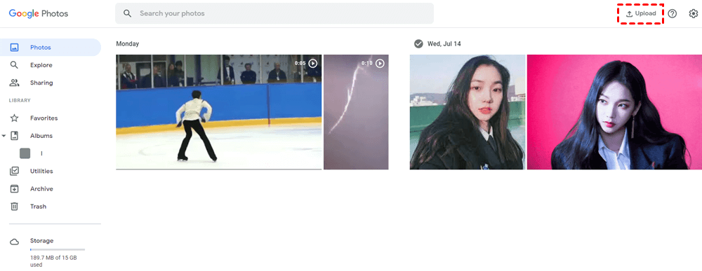 Click Upload to Add Photo on Google Photos