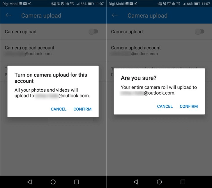 Confirm Camera Roll Upload on Android