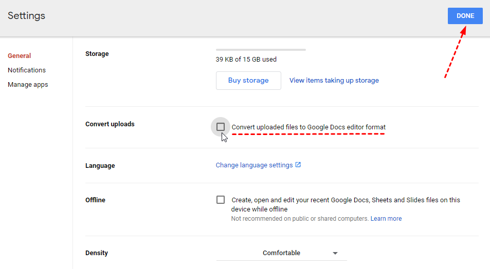 Convert Uploaded Files to Google Drive Format