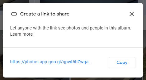 Copy Google Photos Sharing Link