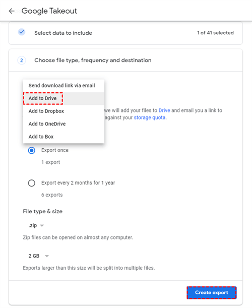 Create Google Workspace to Google Workspace Migration in Google Takeout