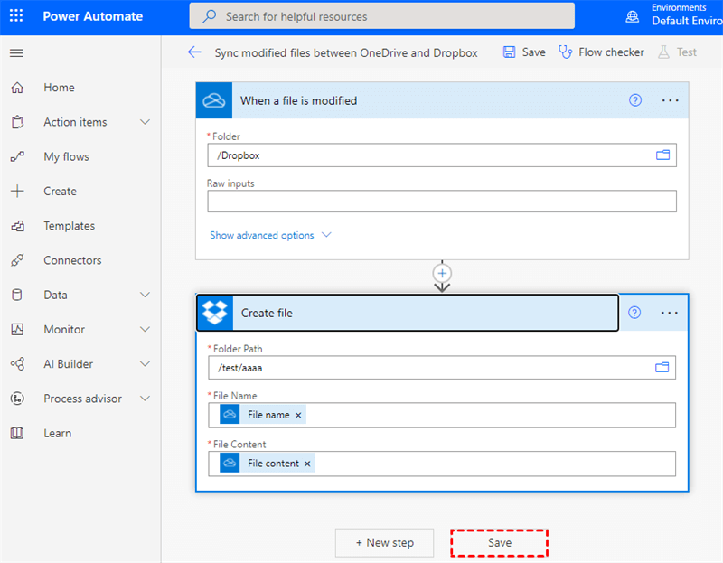 Create Flow for Dropbox and OneDrive Integration