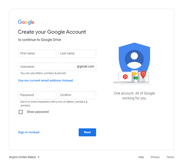 Input Information when Creating Google Account