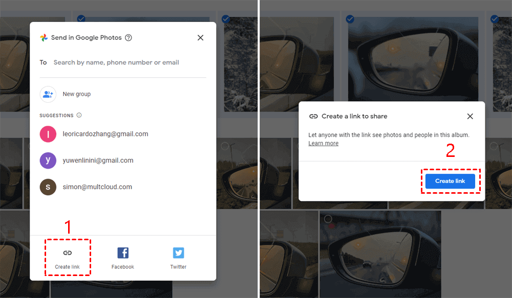 Create Link in Google Photos