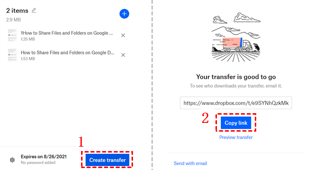 Create Transfer and Copy Link