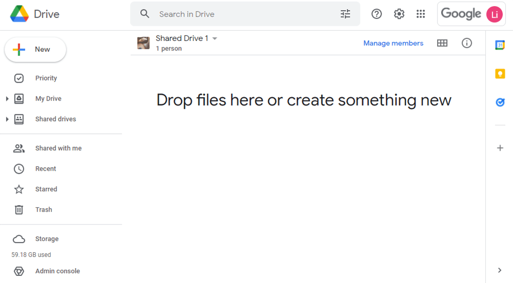 Created Shared Drive on Google Drive Website