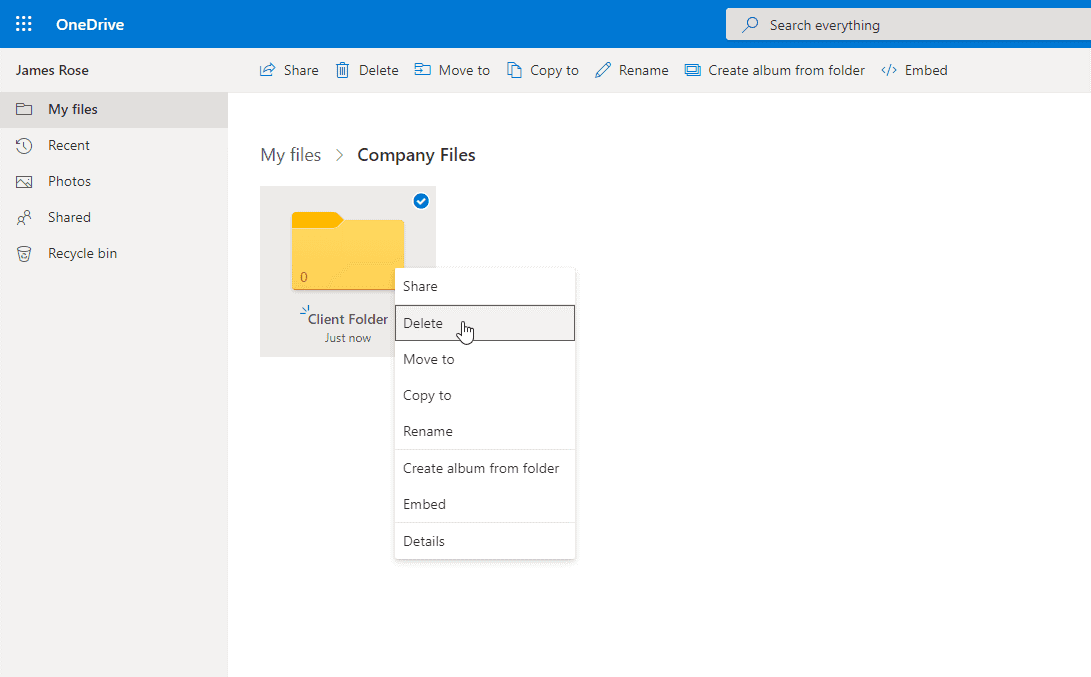 Delete OneDrive Folders