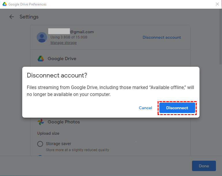 Disconnect Desktop Google Drive Account