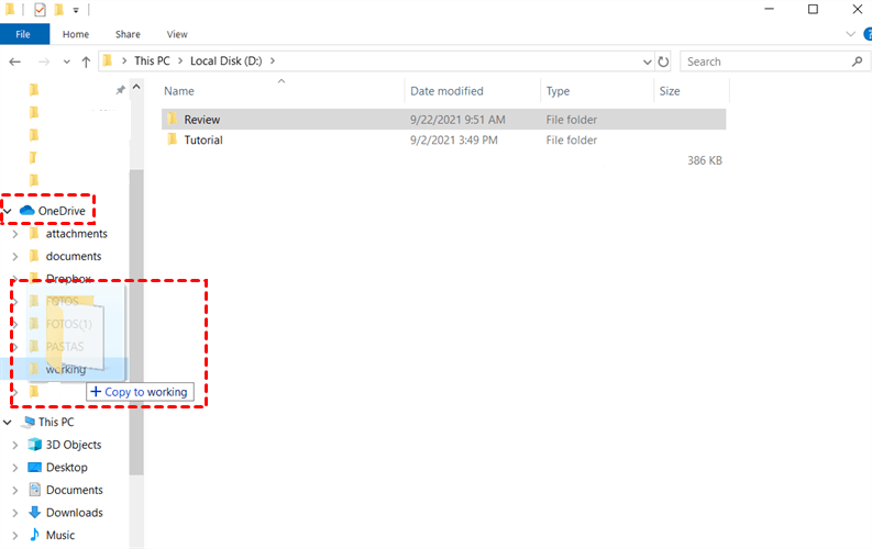 Drag and Drop Google Drive Files to OneDrive Folder