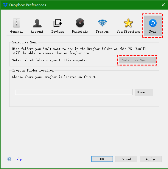 Dropbox Preferences Selective Sync