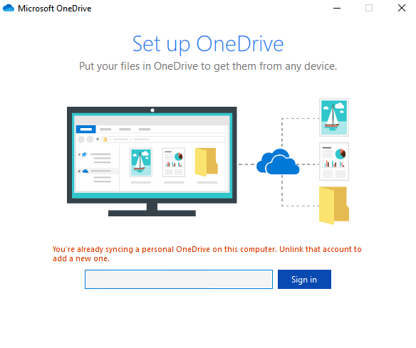 Error Message When Adding Second OneDrive Account