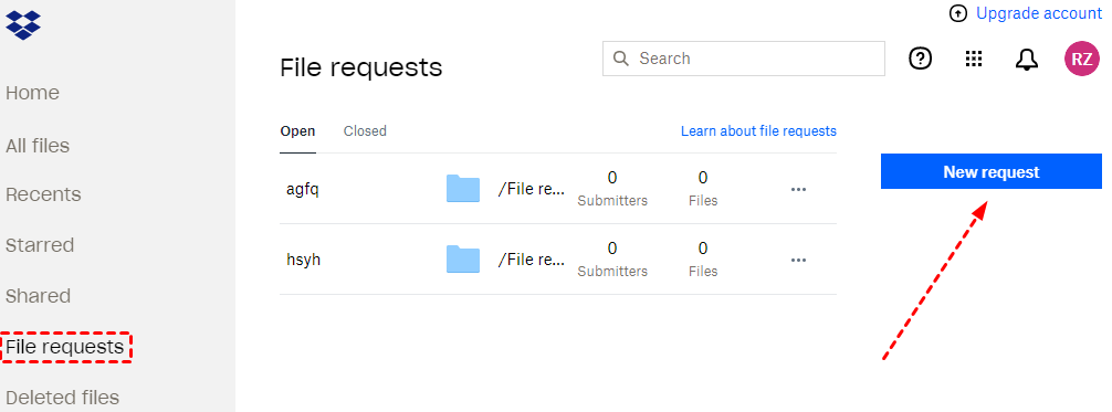 File Requests of Dropbox