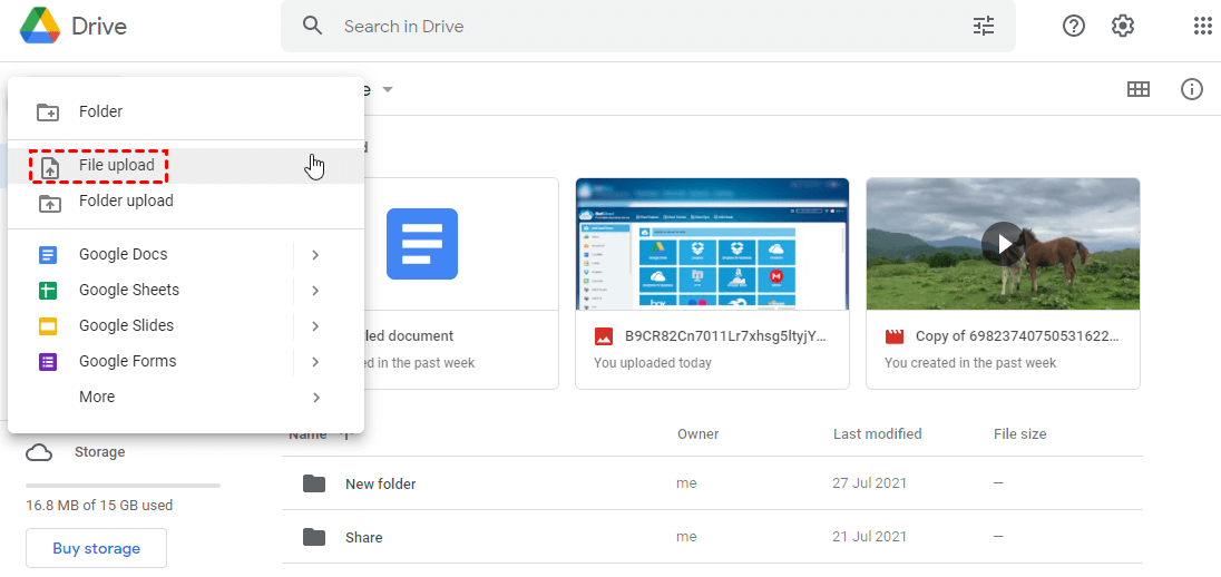 Add the Documents to Google Drive Website
