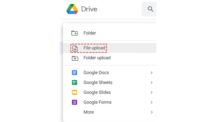 Click File Upload in Google Drive