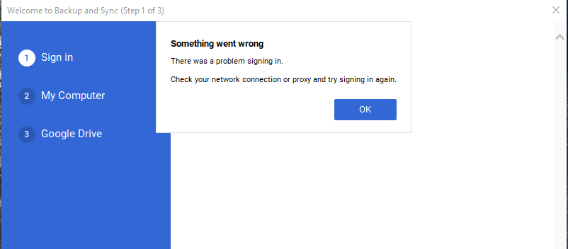 Google Drive Cannot Sign in