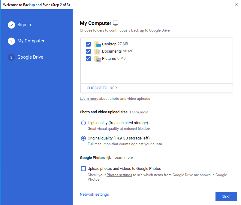 Google Drive Backup and Sync Computer Settings