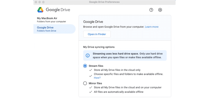 Check Google Drive Preferences