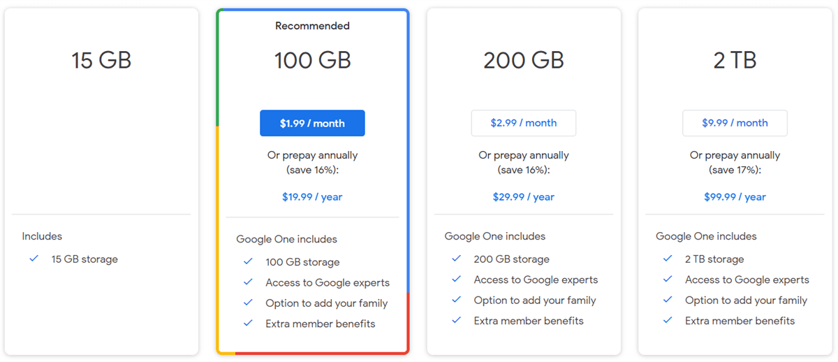 Google One Plans