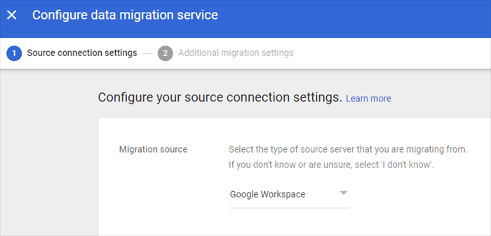Select Google Workspace as Source Server