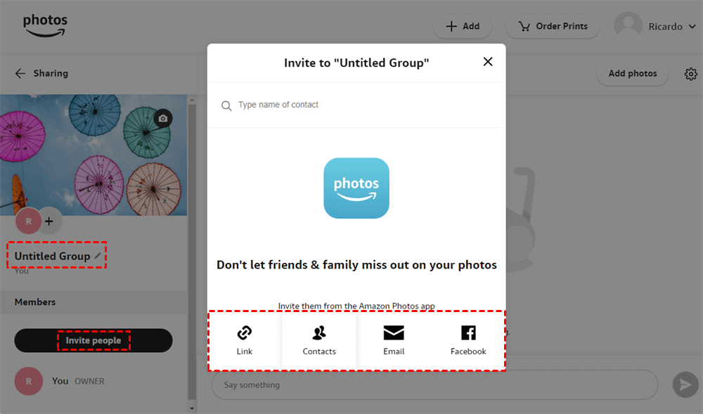 Invite People to Share Amazon Photos in a Sharing Group