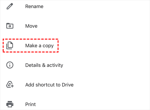 Make a Copy in Google Drive App