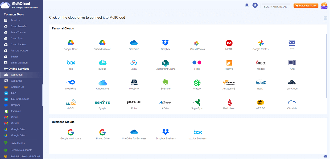 MultCloud Supports 30+ Clouds