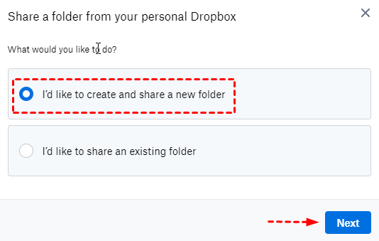 Options to Create Dropbox Shared Folder