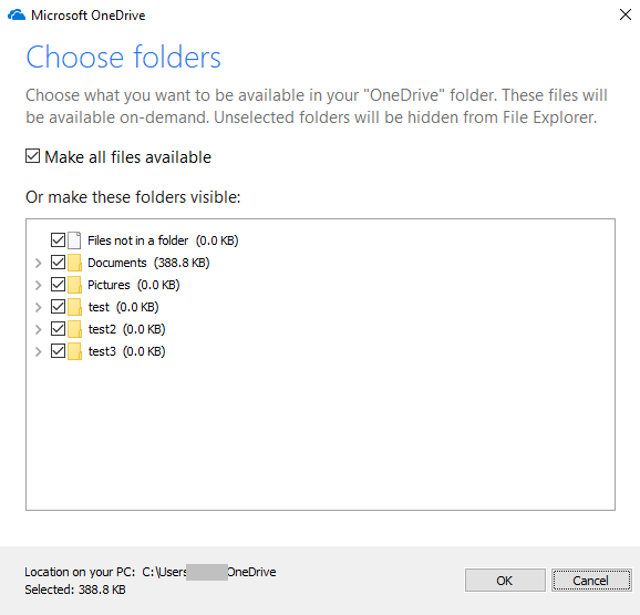 OneDrive Choose Folders