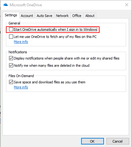 OneDrive Disable Auto Start When Windows Start