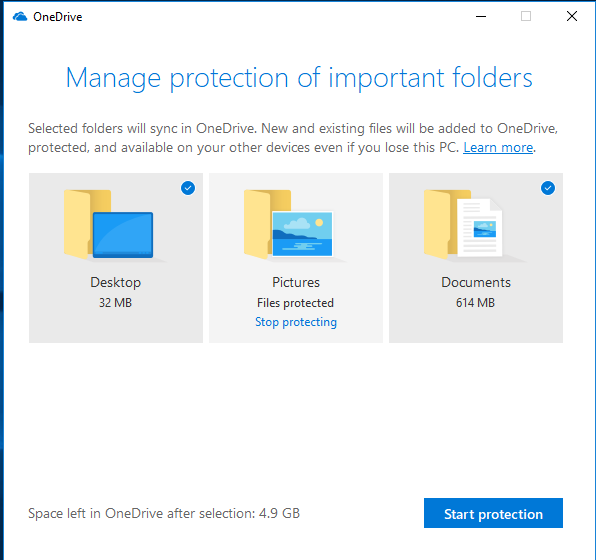 OneDrive Protect Desktop Pictures Documents