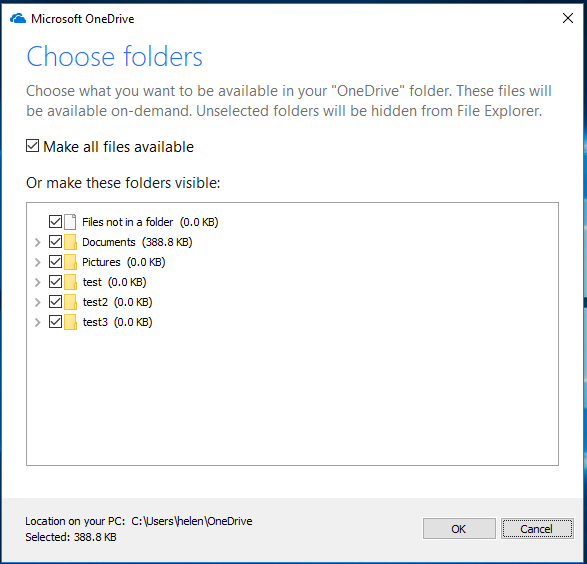 OneDrive Specify Folders Viewable on PC