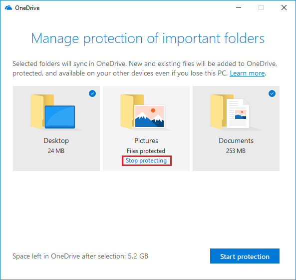OneDrive Stop Protecting