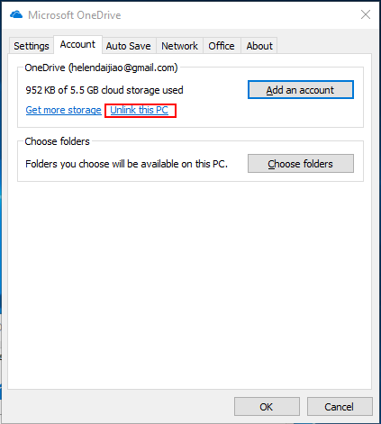 Unlink OneDrive with This PC
