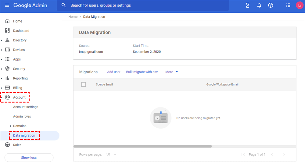 Open Data Migration in Google Admin Console