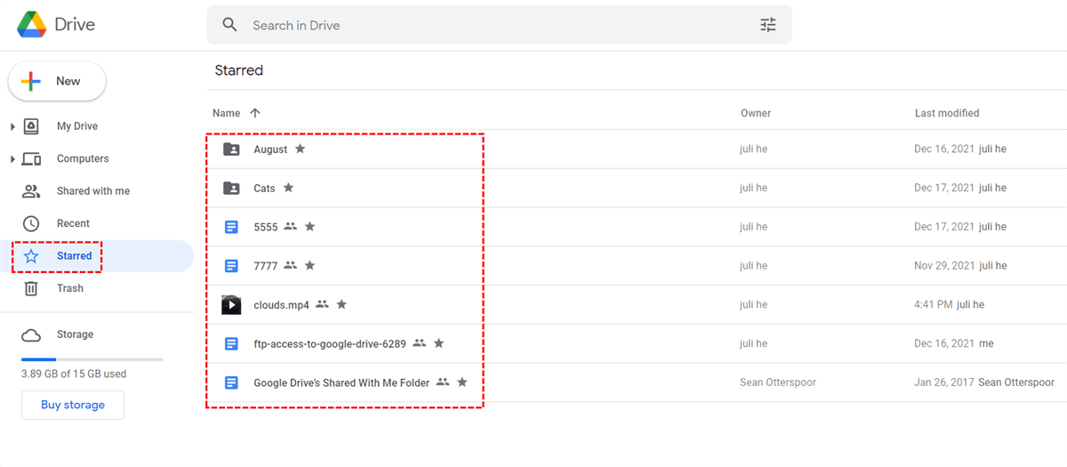 Organize Google Drive Shared With Me in Starred