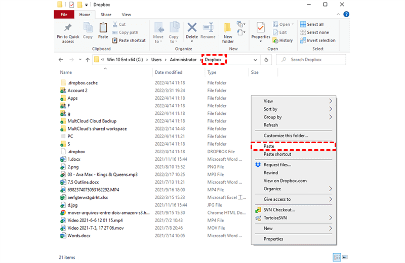Paste to Dropbox Folder on Computer