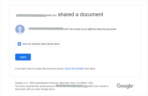 Receive Google Shared Document