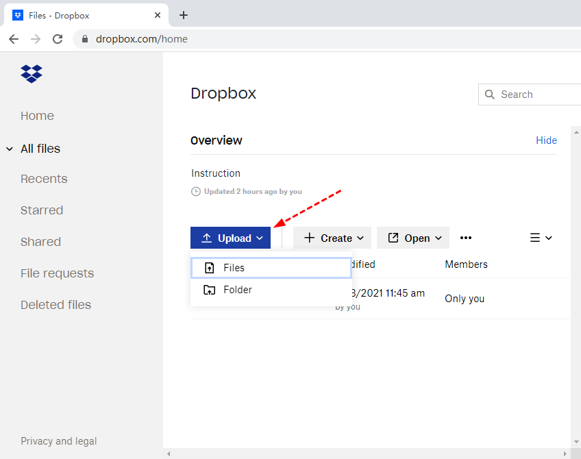 Save Files to Dropbox through Upload Function