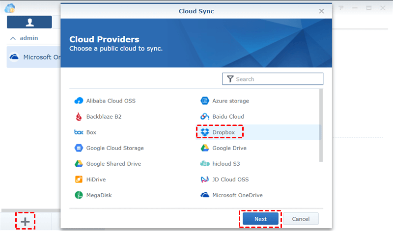 Select Dropbox on Cloud Sync