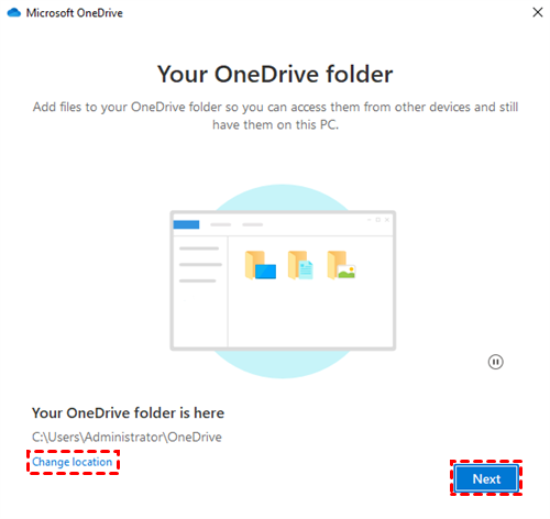 Select Location of OneDrive Folder