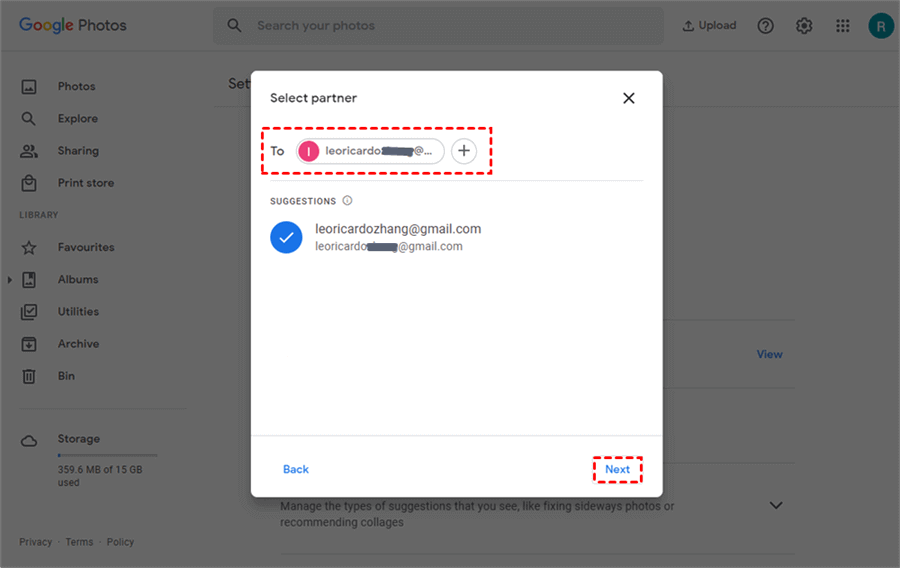 Select Another Google Photos Account as a Partner